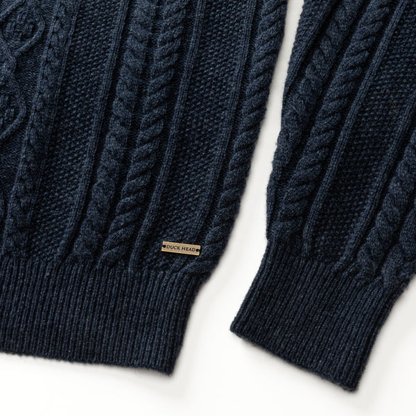 Haines 1/4 Zip Cable Knit Sweater - Navy Heather