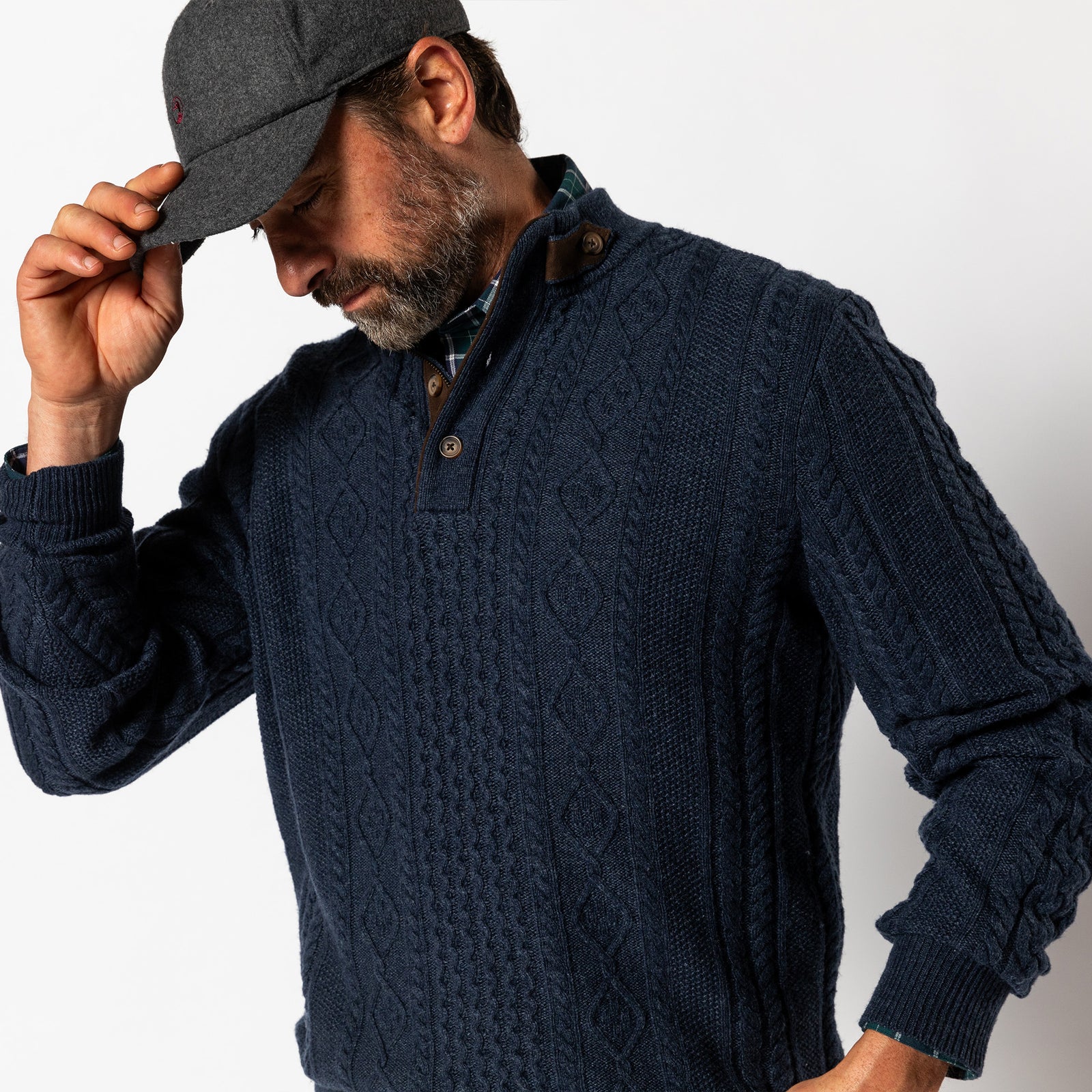 Haines 1/4 Zip Cable Knit Sweater - Navy Heather
