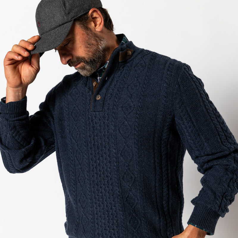 Haines 1/4 Zip Cable Knit Sweater - Navy Heather