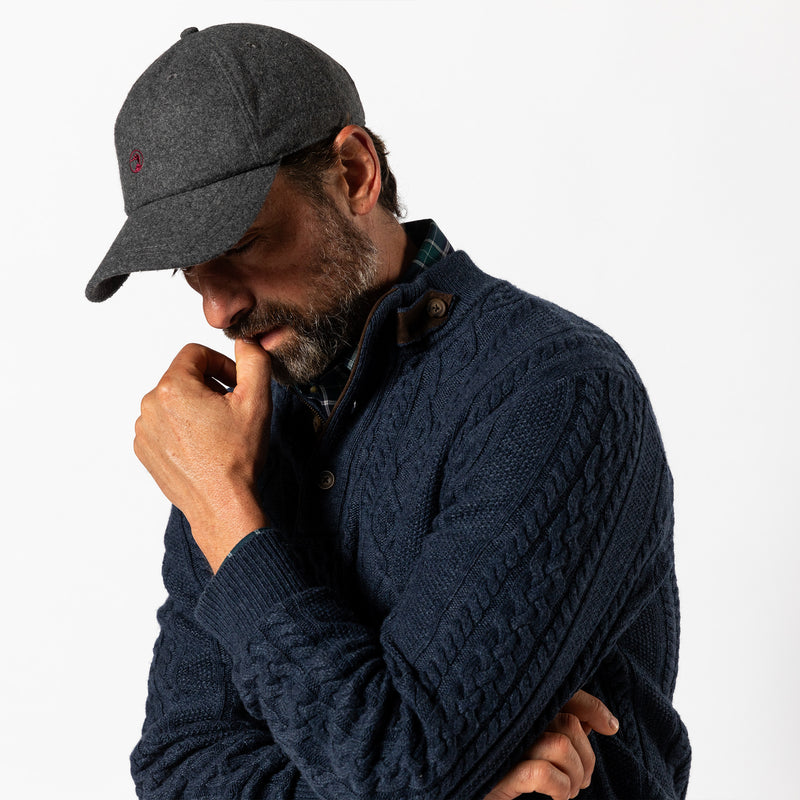 Haines 1/4 Zip Cable Knit Sweater - Navy Heather