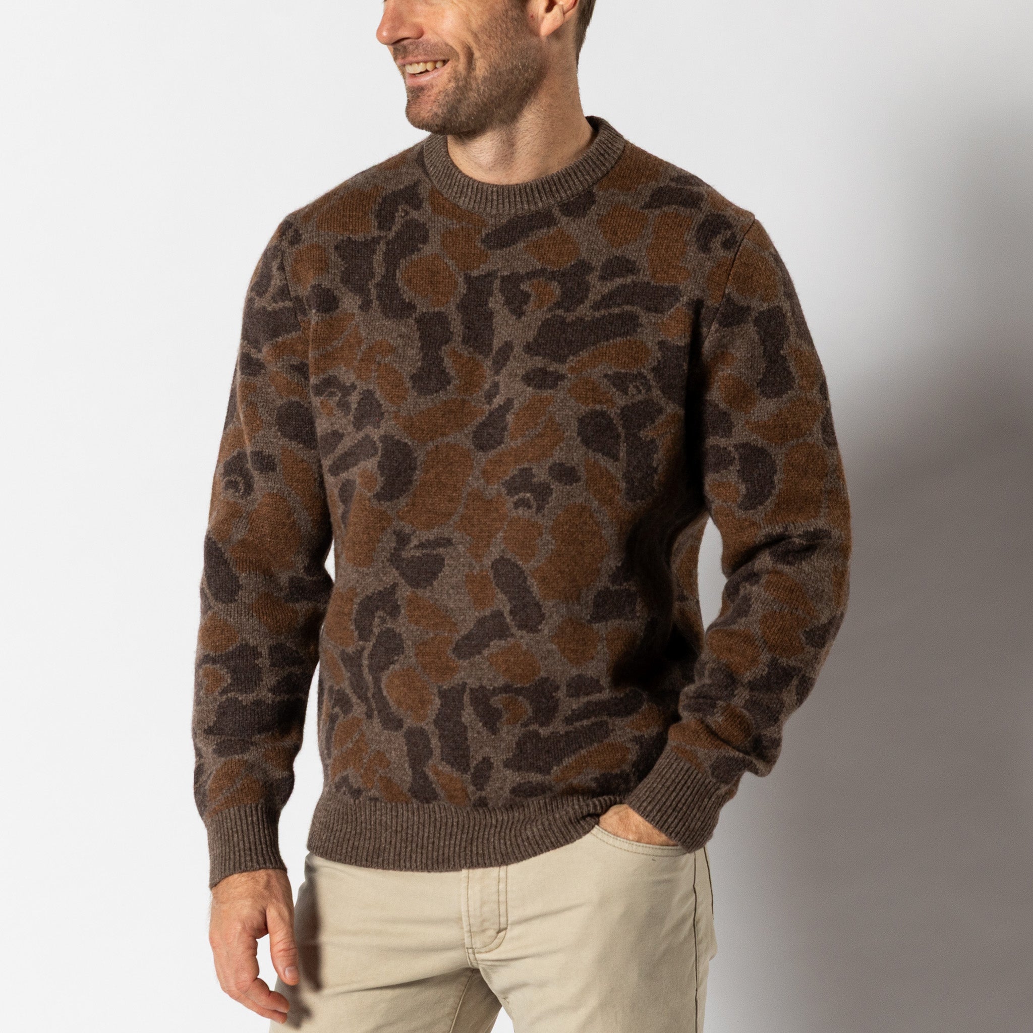 Camo Intarsia Crewneck Sweater - Toasted Khaki Camo