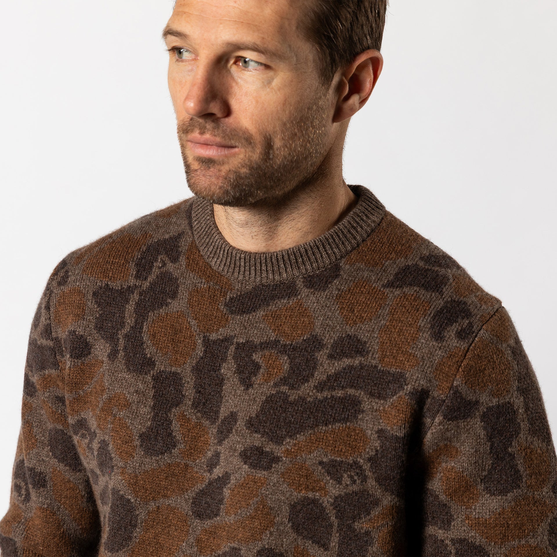 Camo Intarsia Crewneck Sweater - Toasted Khaki Camo