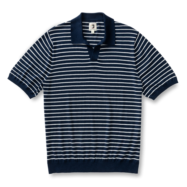 Reeves Striped Sweater Polo - Navy