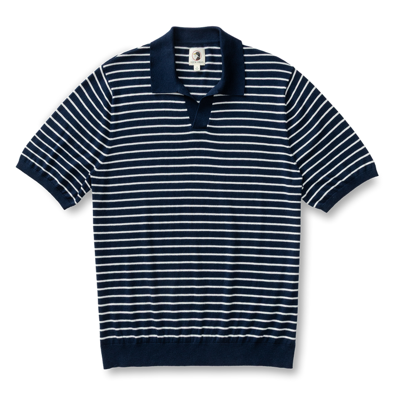 Reeves Striped Sweater Polo - Navy