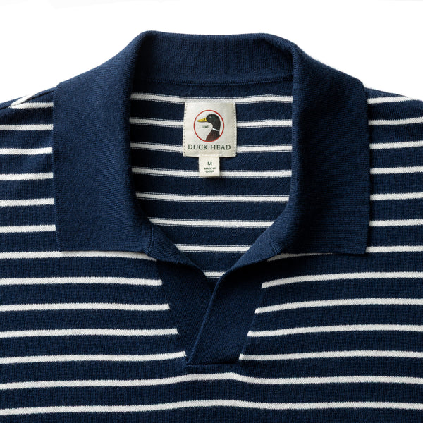 Reeves Striped Sweater Polo - Navy