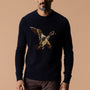 Flying Wood Duck Merino Intarsia Crewneck Sweater - Deep Navy Heather