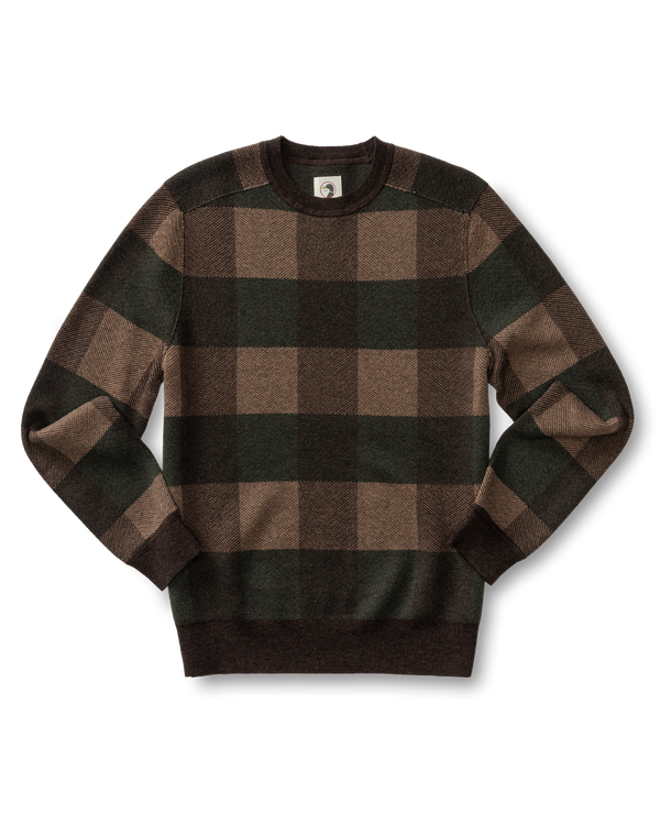 Whitfield Plaid Merino Crewneck Sweater - Chocolate Plum Heather
