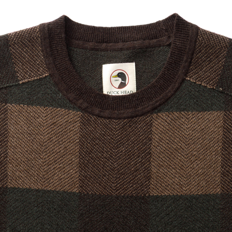 Whitfield Plaid Merino Crewneck Sweater - Chocolate Plum Heather