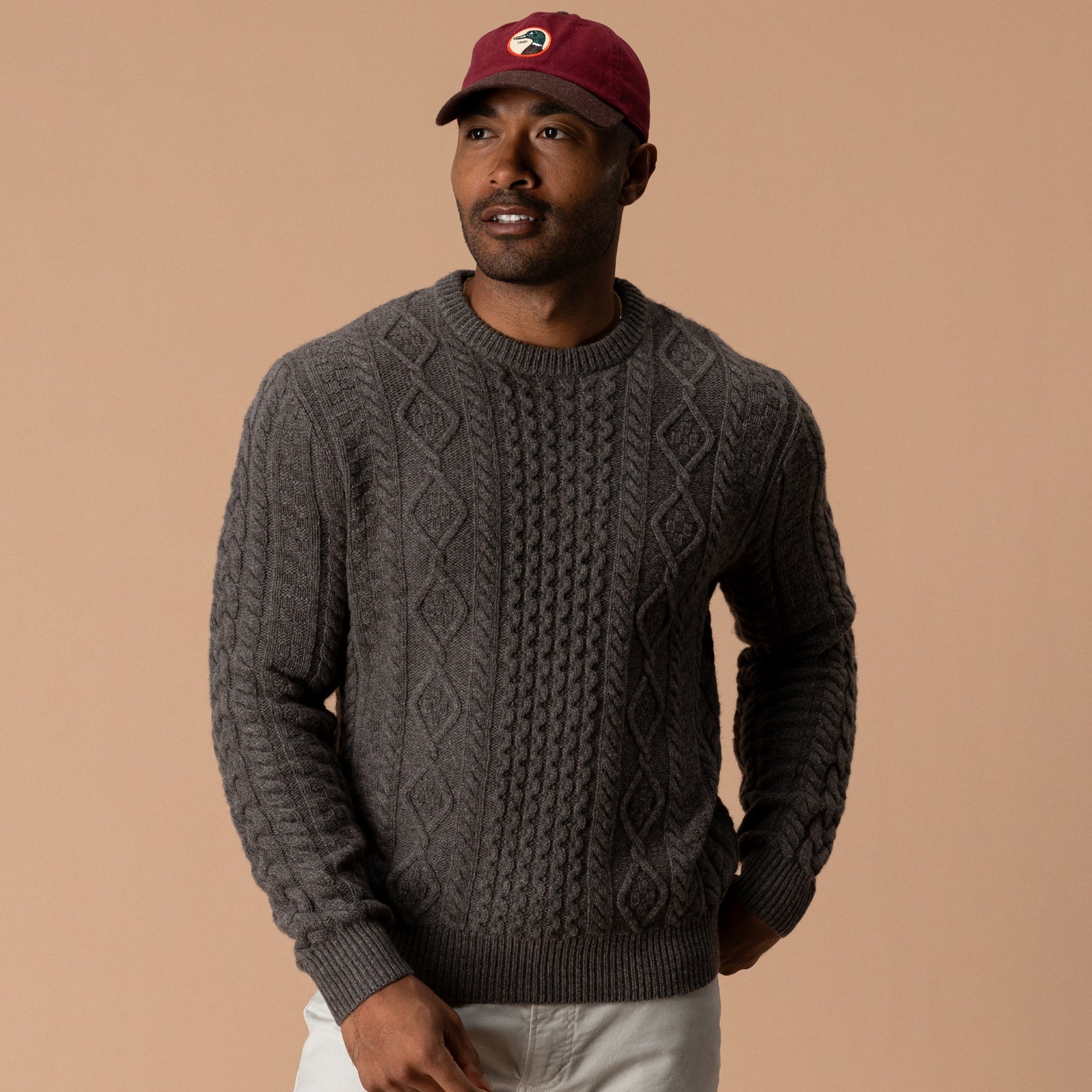Fisherman Merino Crewneck Sweater - Dark Oak Heather