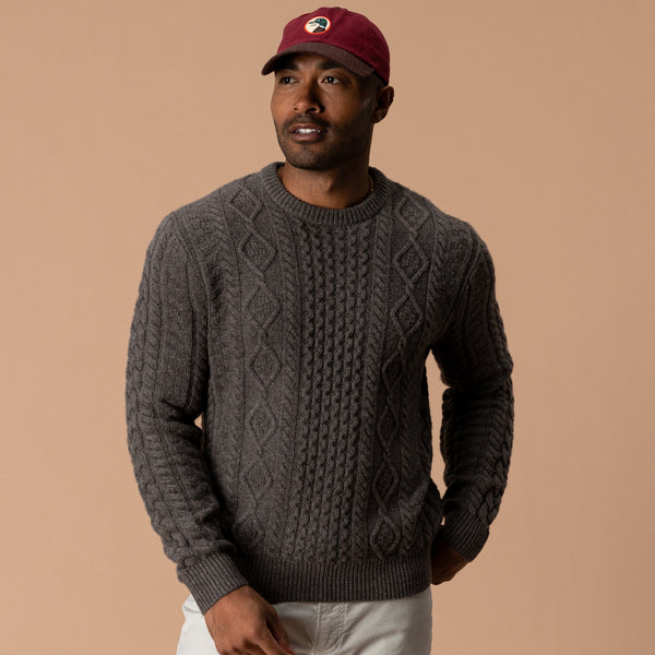 Fisherman Merino Crewneck Sweater - Dark Oak Heather