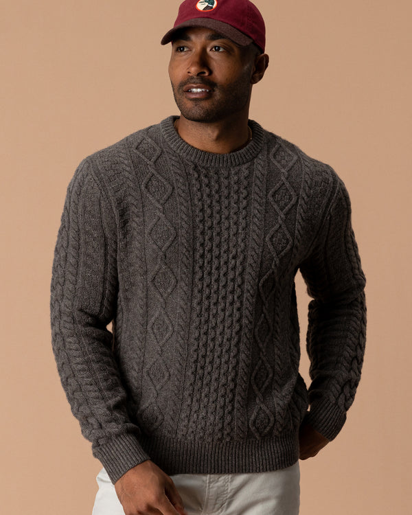 Fisherman Merino Crewneck Sweater - Dark Oak Heather