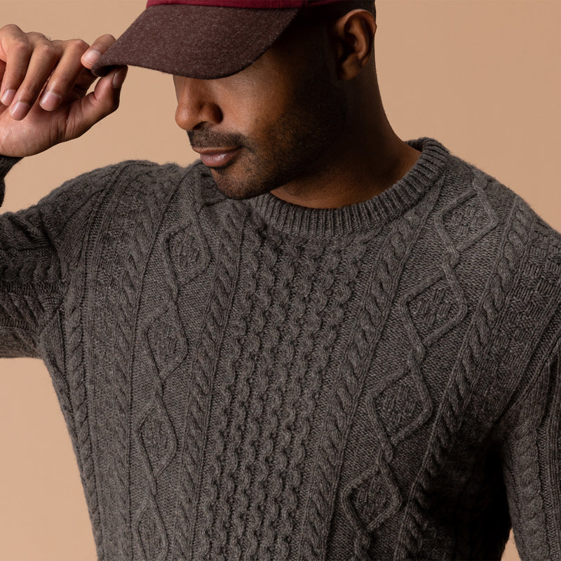 Fisherman Merino Crewneck Sweater - Dark Oak Heather