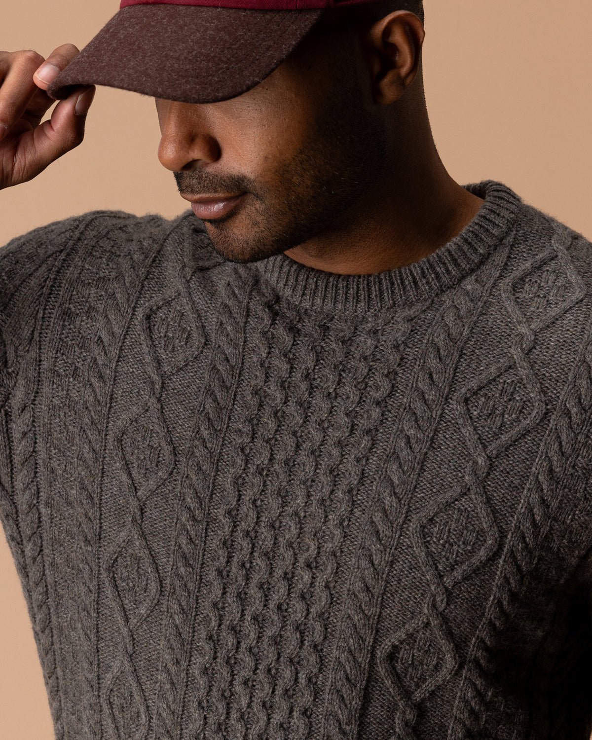 Fisherman Merino Crewneck Sweater - Dark Oak Heather