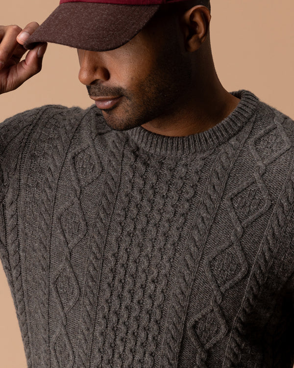 Fisherman Merino Crewneck Sweater - Dark Oak Heather