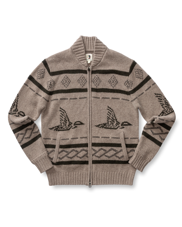 Flying Mallard Merino Intarsia Full Zip Sweater - Clay Heather