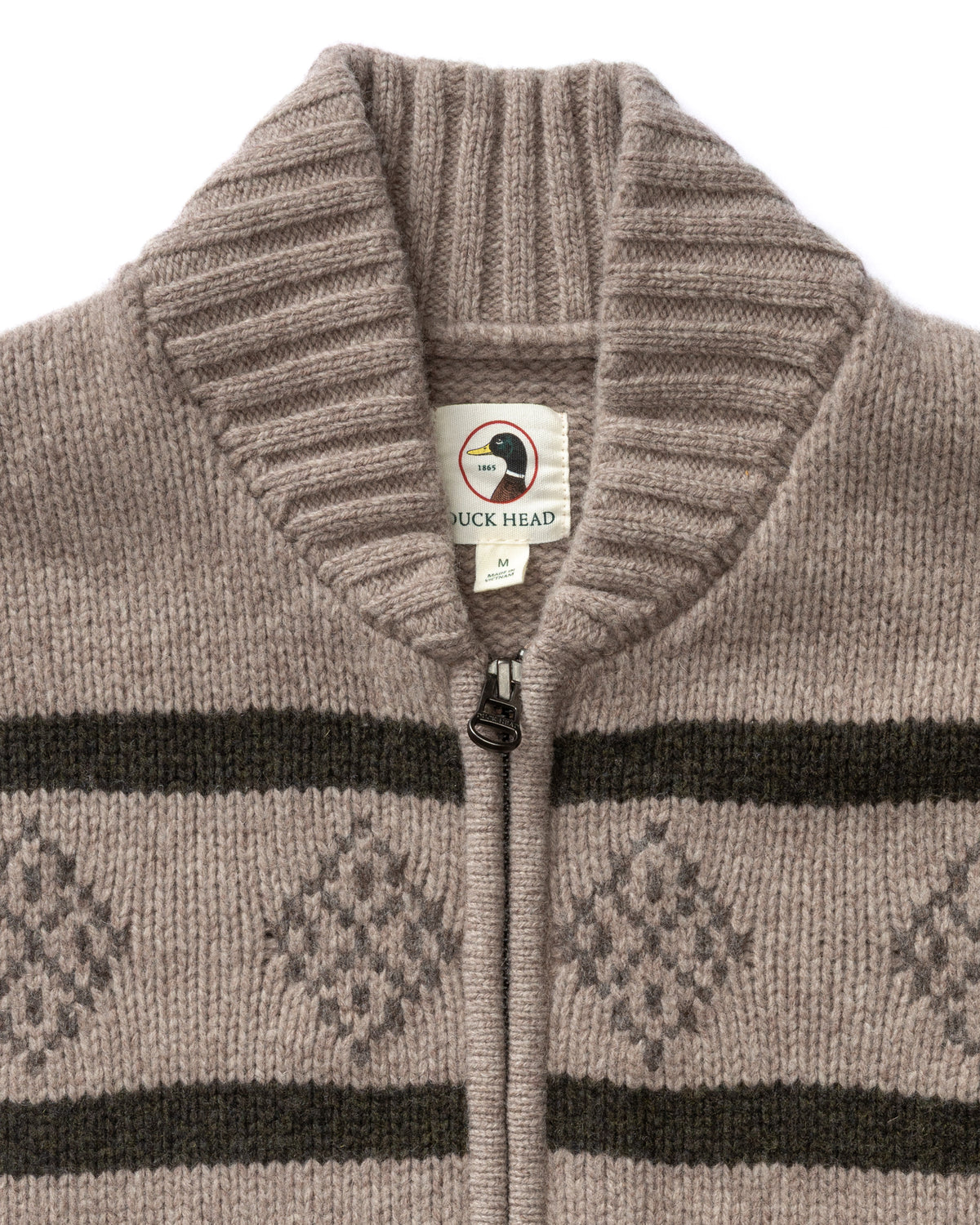 Flying Mallard Merino Intarsia Full Zip Sweater - Clay Heather