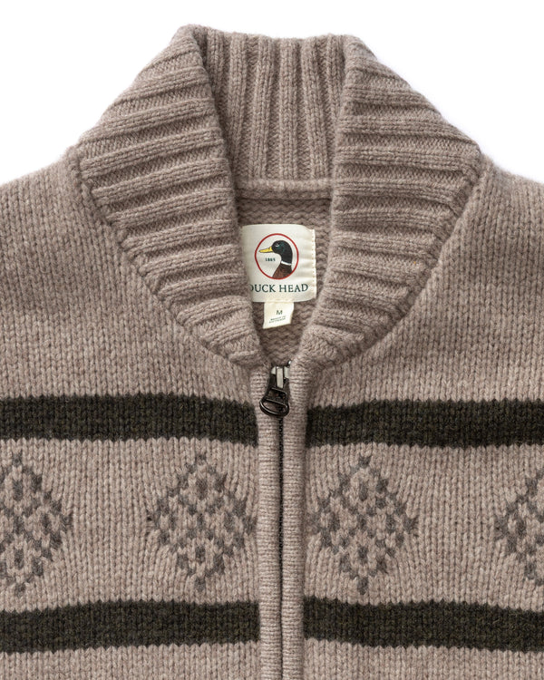 Flying Mallard Merino Intarsia Full Zip Sweater - Clay Heather