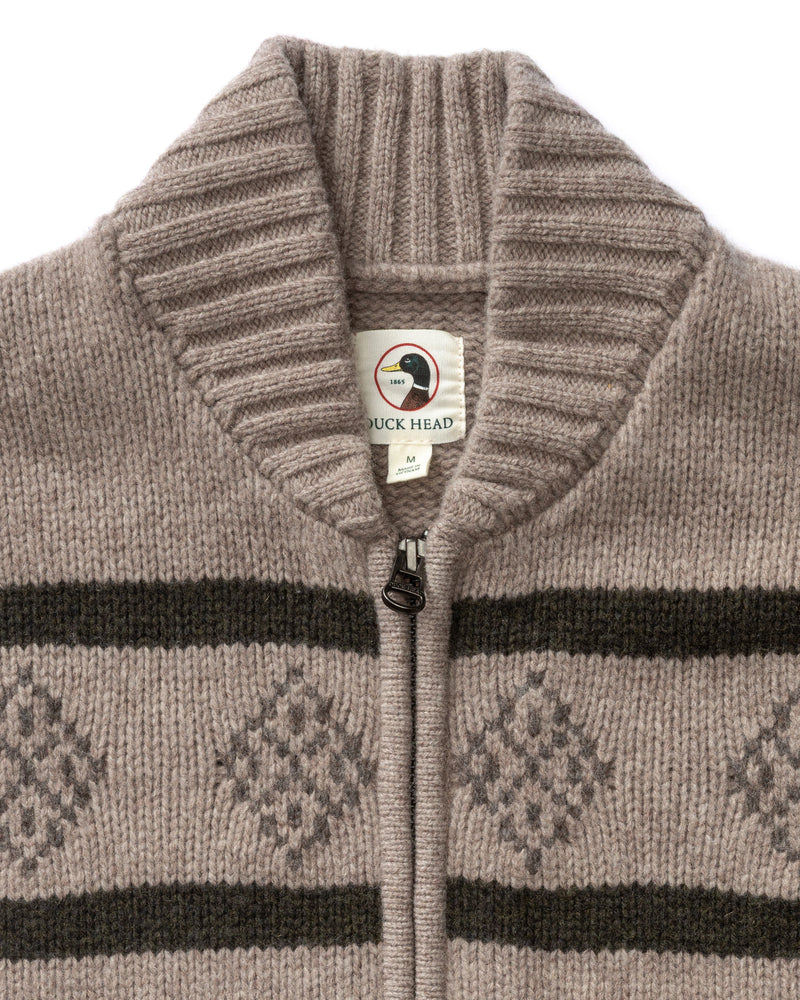 Flying Mallard Merino Intarsia Full Zip Sweater - Clay Heather