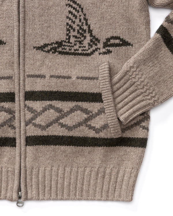 Flying Mallard Merino Intarsia Full Zip Sweater - Clay Heather