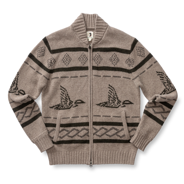 Flying Mallard Merino Intarsia Full Zip Sweater - Clay Heather