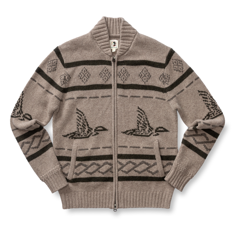 Flying Mallard Merino Intarsia Full Zip Sweater - Clay Heather