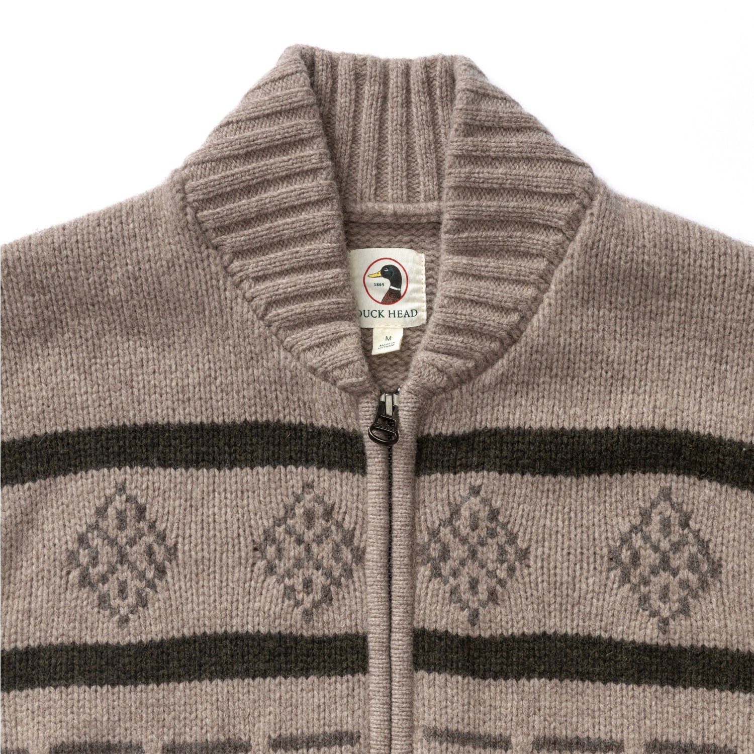 Flying Mallard Merino Intarsia Full Zip Sweater - Clay Heather