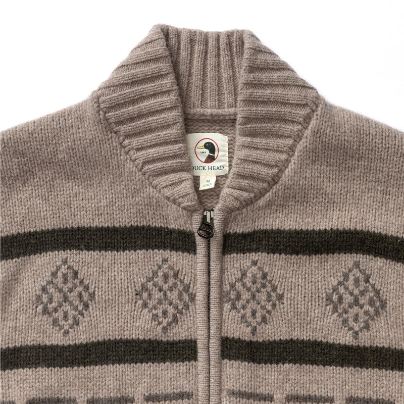 Flying Mallard Merino Intarsia Full Zip Sweater - Clay Heather