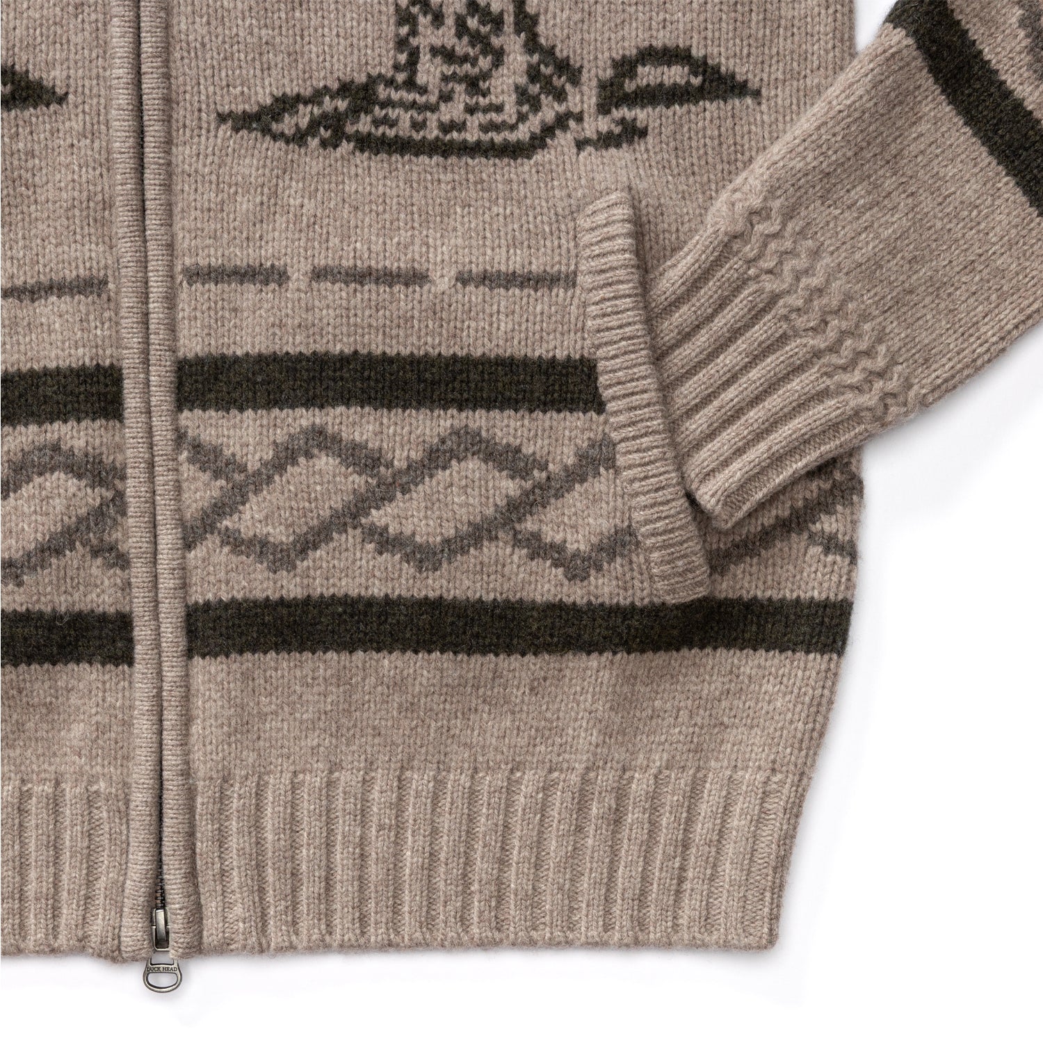Flying Mallard Merino Intarsia Full Zip Sweater - Clay Heather