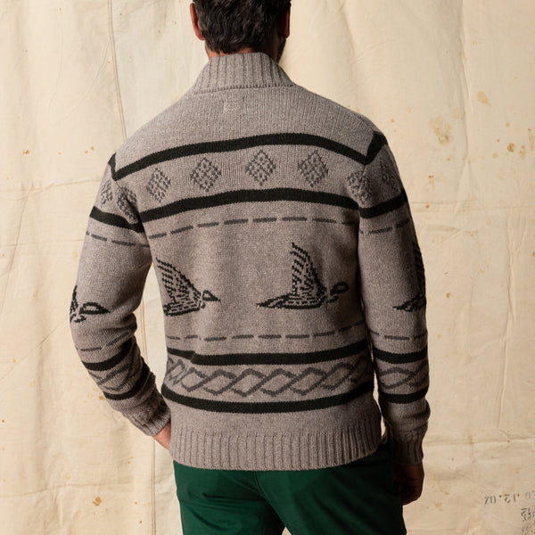Flying Mallard Merino Intarsia Full Zip Sweater - Clay Heather