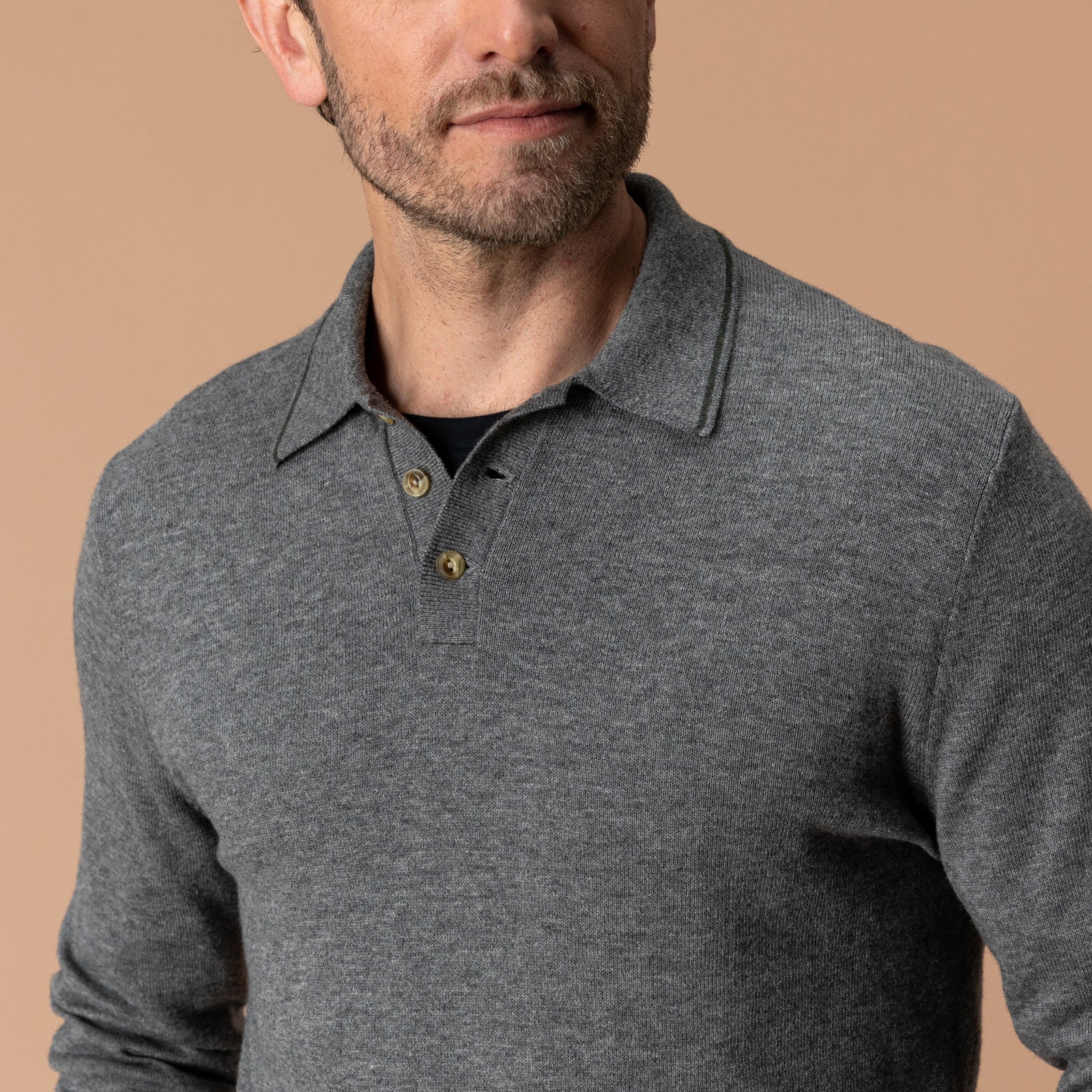 Jonas Merino Polo Sweater - Fossil Gray Heather