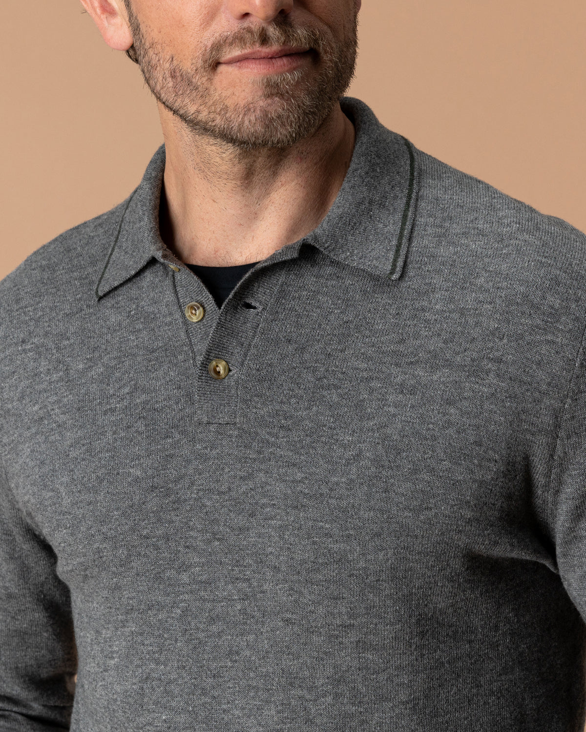 Jonas Merino Polo Sweater - Fossil Gray Heather