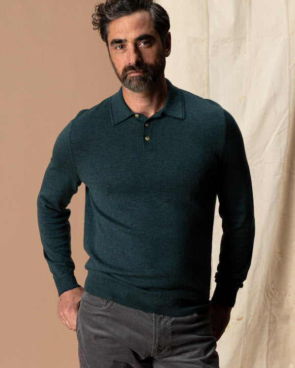 Jonas Merino Polo Sweater - Pine Grove Heather