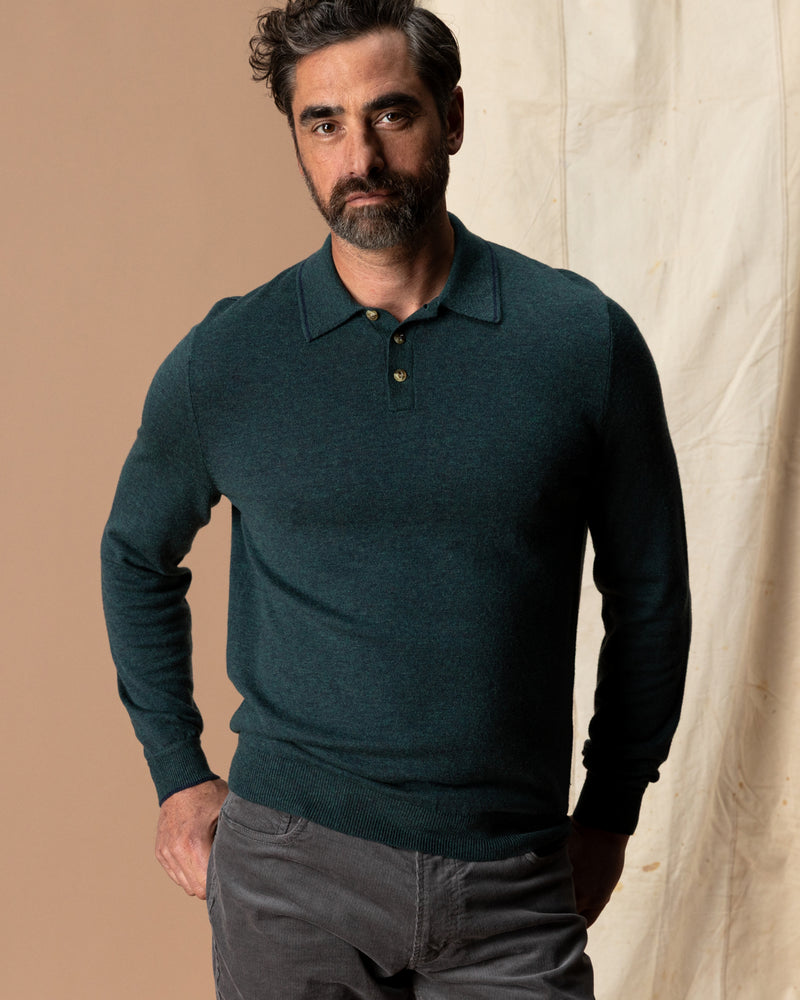 Jonas Merino Polo Sweater - Pine Grove Heather