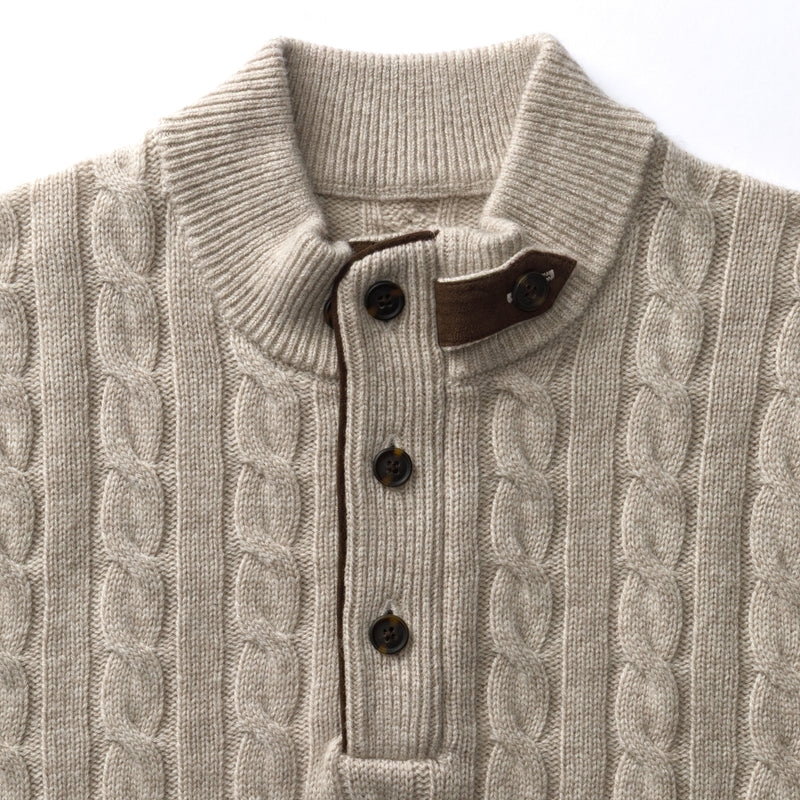 Walcott Merino Cashmere Cable Knit 1/4 Zip Sweater - Stone Heather
