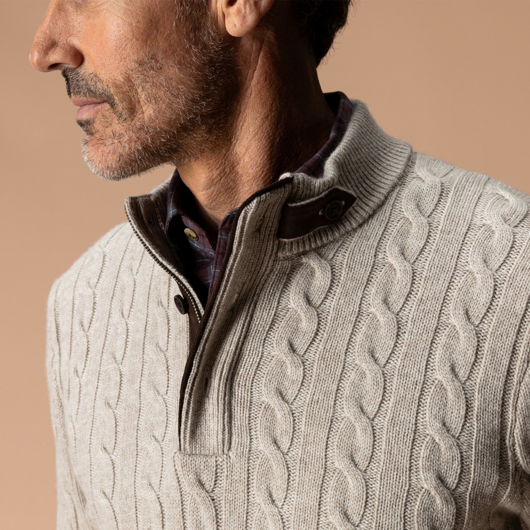 Walcott Merino Cashmere Cable Knit 1/4 Zip Sweater - Stone Heather