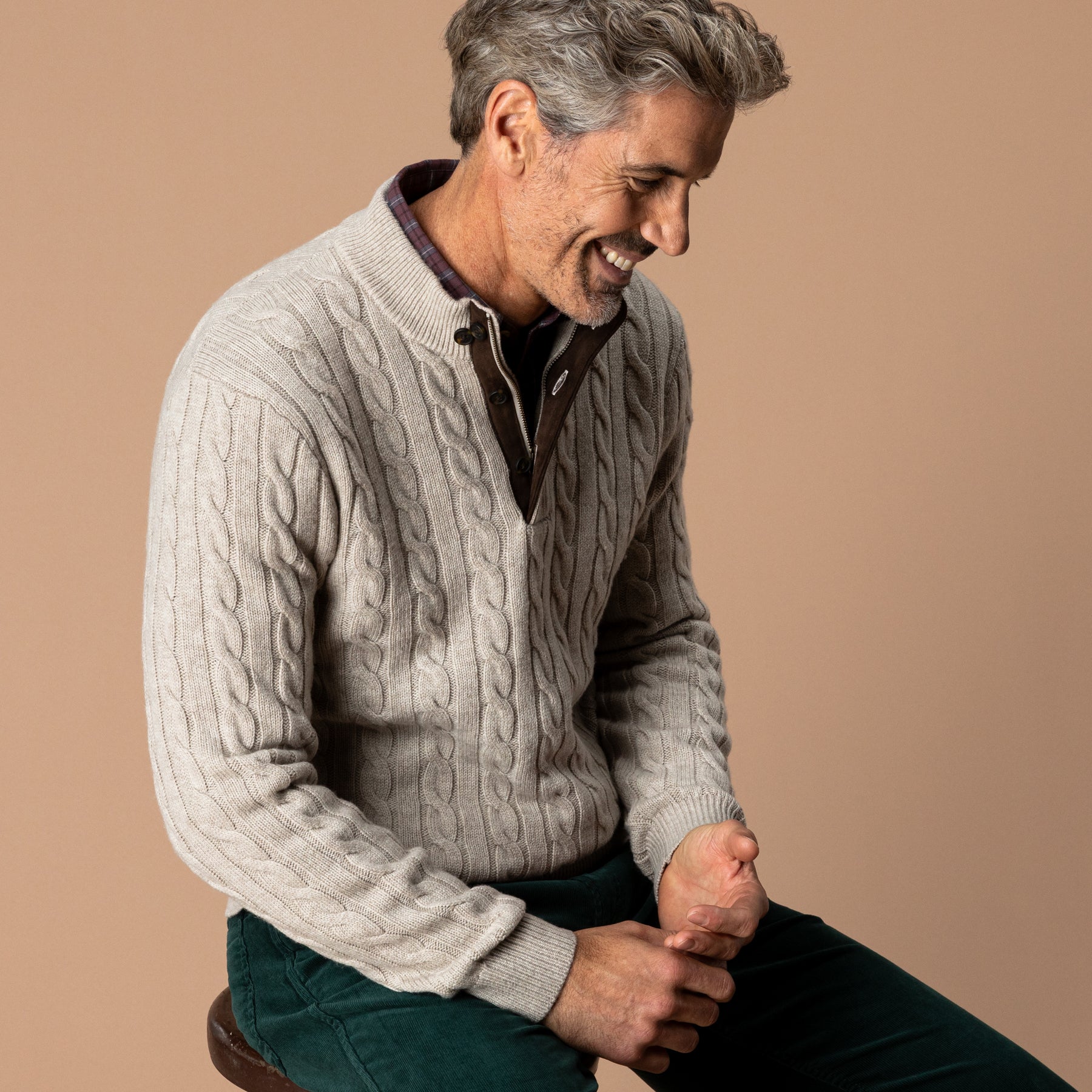 Walcott Merino Cashmere Cable Knit 1/4 Zip Sweater - Stone Heather