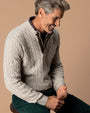Walcott Merino Cashmere Cable Knit 1/4 Zip Sweater - Stone Heather