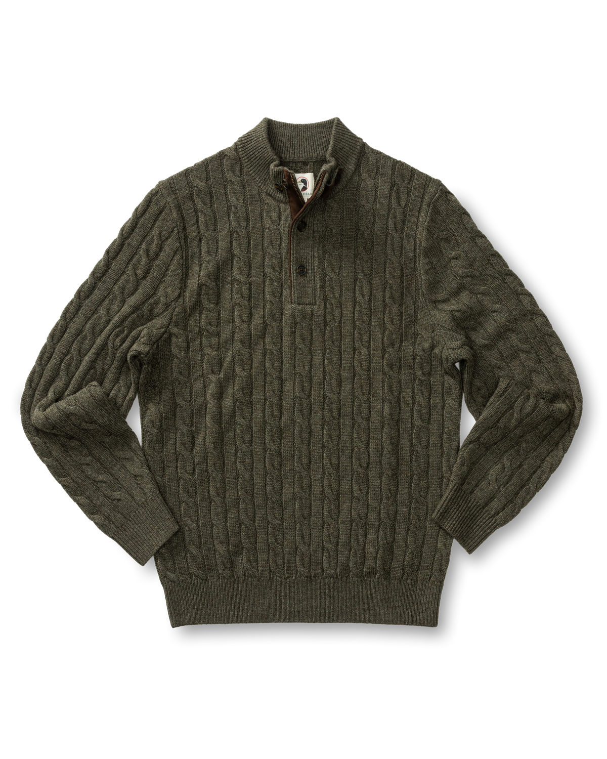 Walcott Merino Cashmere Cable Knit 1/4 Zip Sweater - Dark Olive Heather