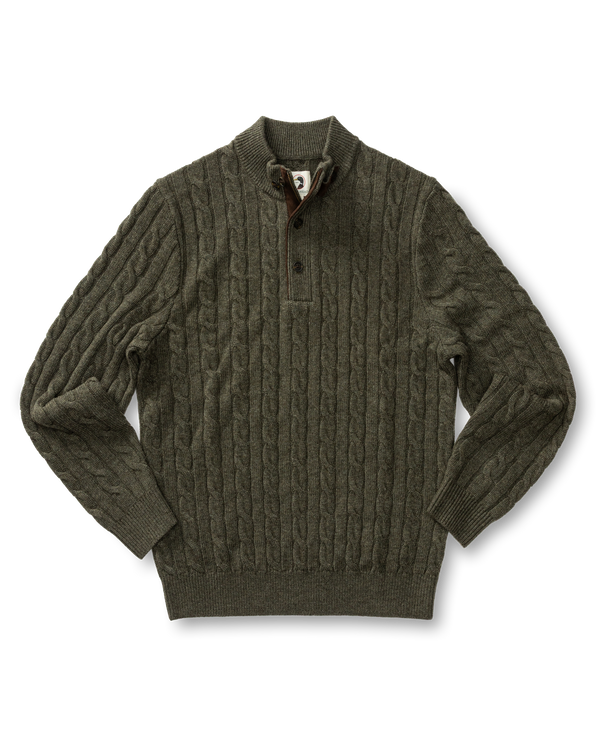 Walcott Merino Cashmere Cable Knit 1/4 Zip Sweater - Dark Olive Heather