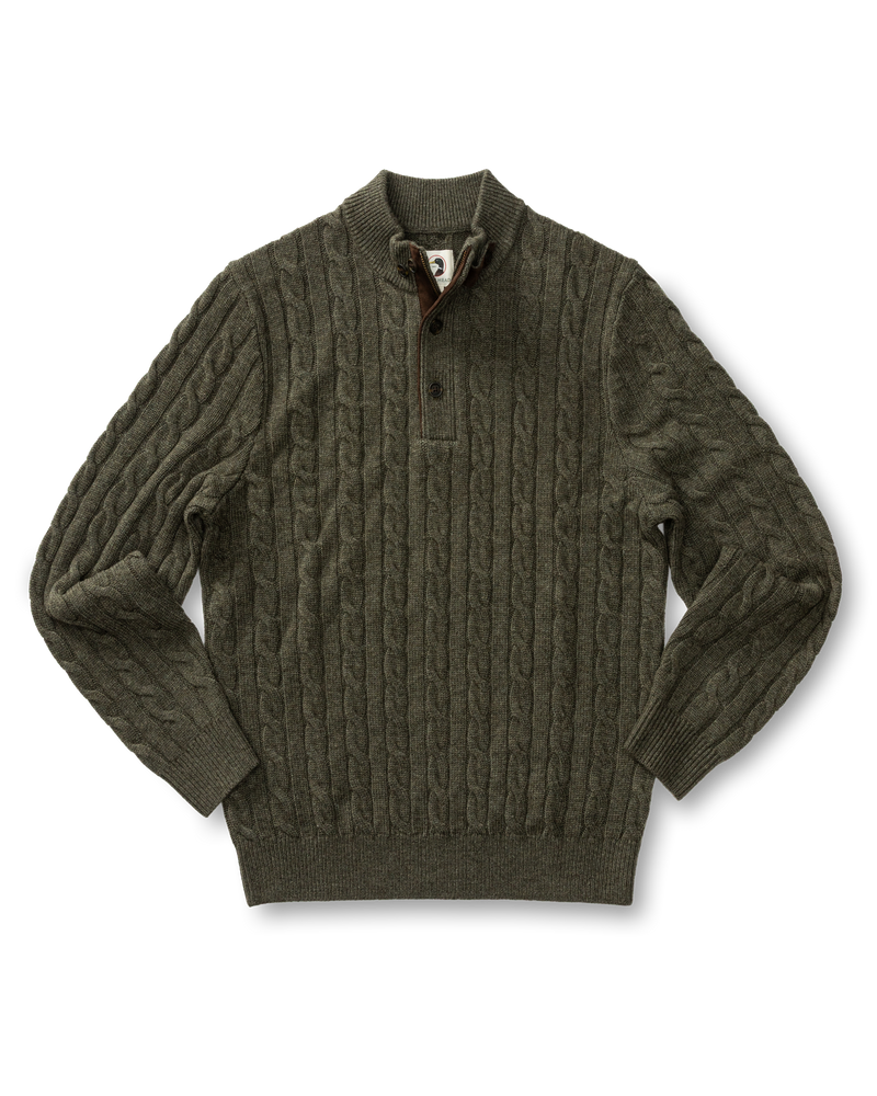 Walcott Merino Cashmere Cable Knit 1/4 Zip Sweater - Dark Olive Heather
