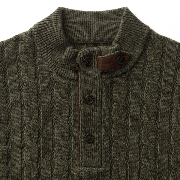 Walcott Merino Cashmere Cable Knit 1/4 Zip Sweater - Dark Olive Heather