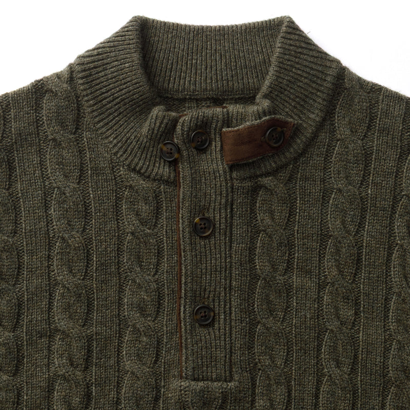 Walcott Merino Cashmere Cable Knit 1/4 Zip Sweater - Dark Olive Heather
