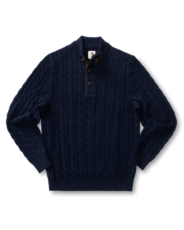 Walcott Merino Cashmere Cable Knit 1/4 Zip Sweater - Deep Navy