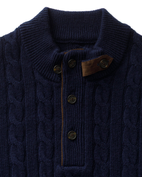 Walcott Merino Cashmere Cable Knit 1/4 Zip Sweater - Deep Navy