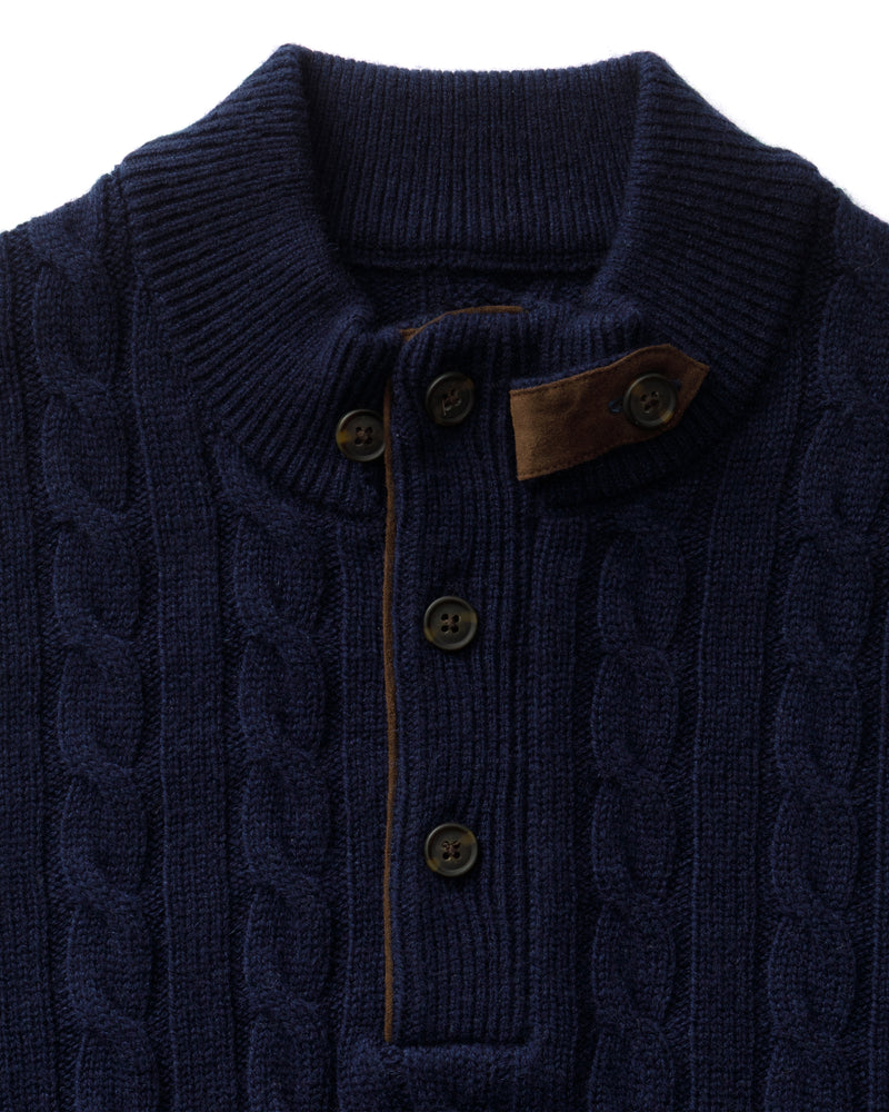 Walcott Merino Cashmere Cable Knit 1/4 Zip Sweater - Deep Navy