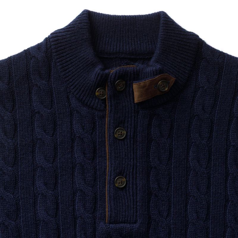 Walcott Merino Cashmere Cable Knit 1/4 Zip Sweater - Deep Navy