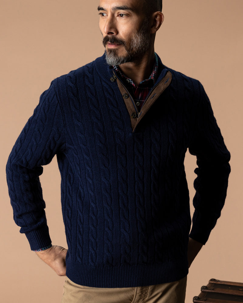 Walcott Merino Cashmere Cable Knit 1/4 Zip Sweater - Deep Navy
