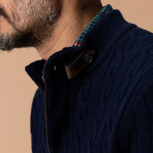 Walcott Merino Cashmere Cable Knit 1/4 Zip Sweater - Deep Navy