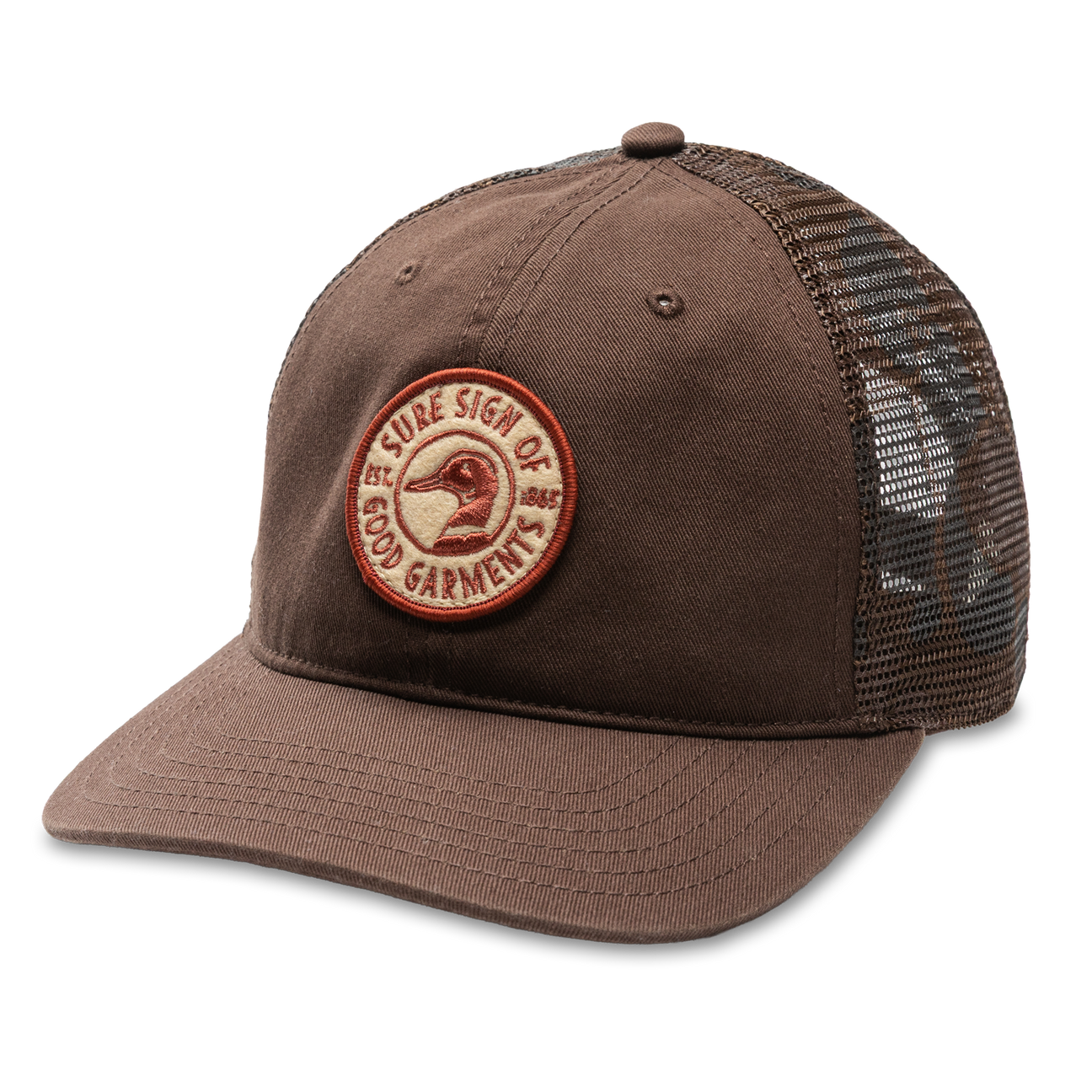 Trucker Hat With Camo Mesh - Dark Brown