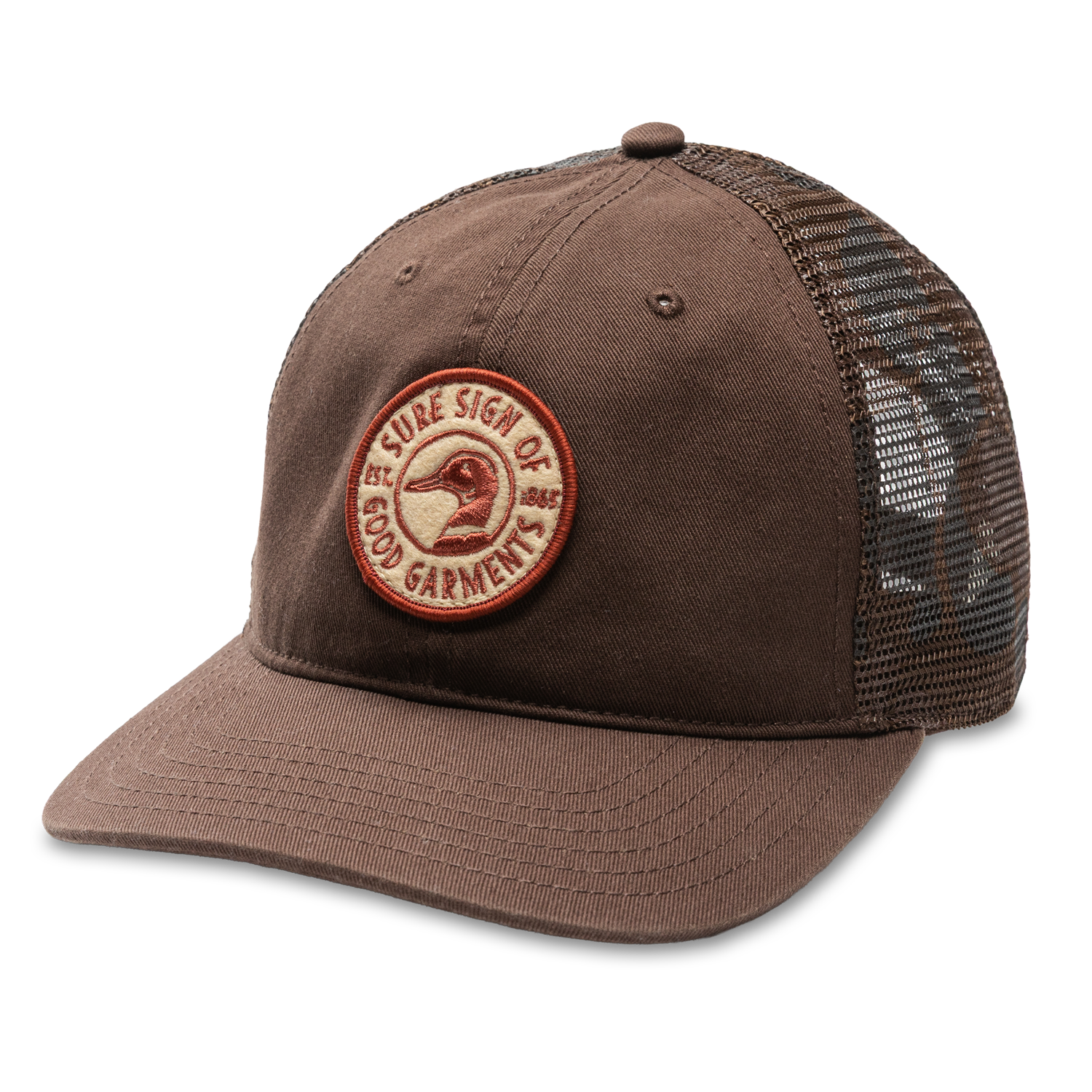 Trucker Hat With Camo Mesh - Dark Brown